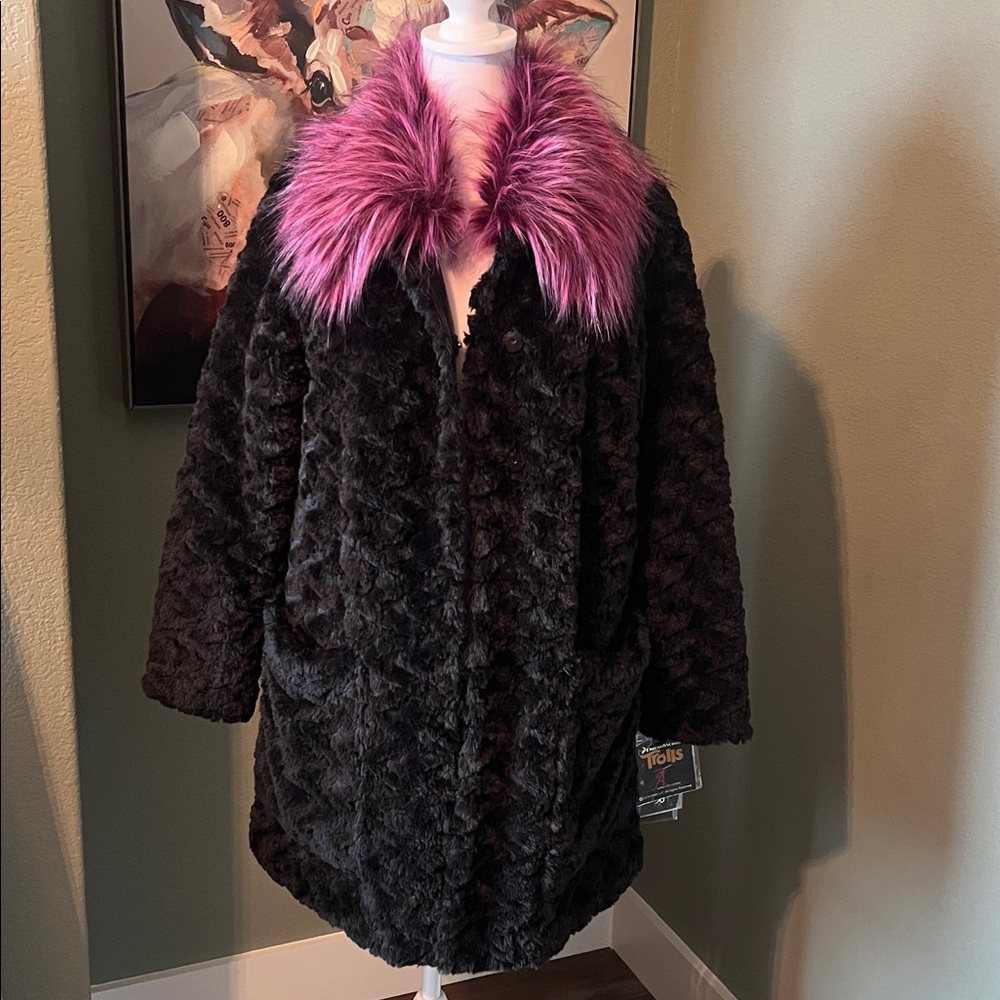 Adrienne Landau Black‎ Teddy Jacket with  Fur Trim